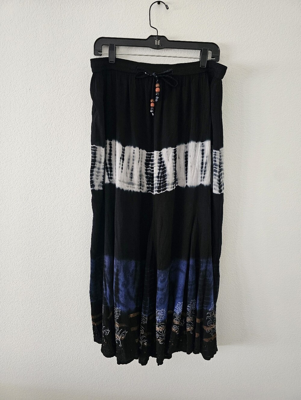 Greater Good Bohemian Black Tie-Dye Maxi Skirt. One Size